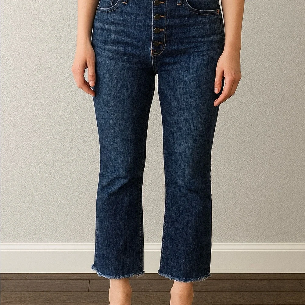 J.Crew Dark Wash Demi Boot Crop Jeans – Raw Hem, Bottom Fly, Size 29‎ Tall